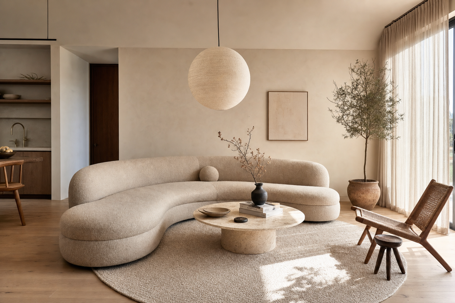Bank met organische vormen in modern interieur