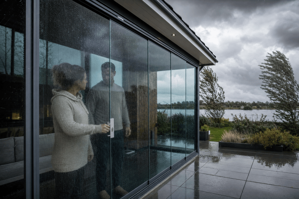 Hoe veilig zijn glazen schuifwanden bij storm of inbraak, en welke opties (gehard gelaagd glas, sluitingen en anti-optilbeveiliging) maken het&nbsp;verschil?